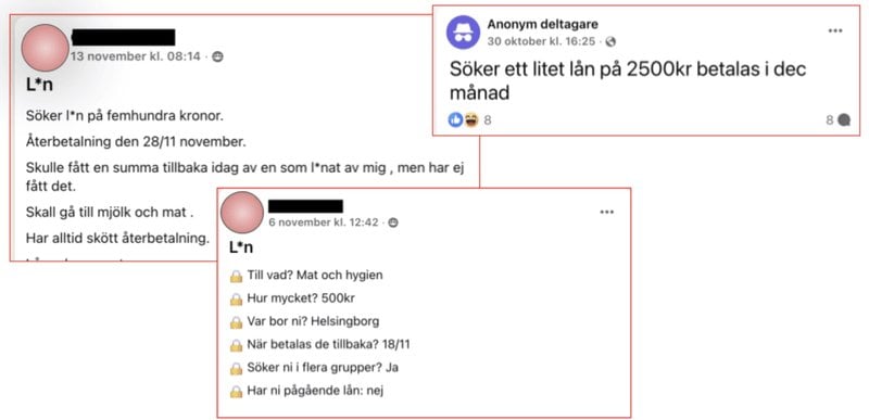 Så här kan låneansökningarna i Facebook-grupperna se ut. Foto: Sambla